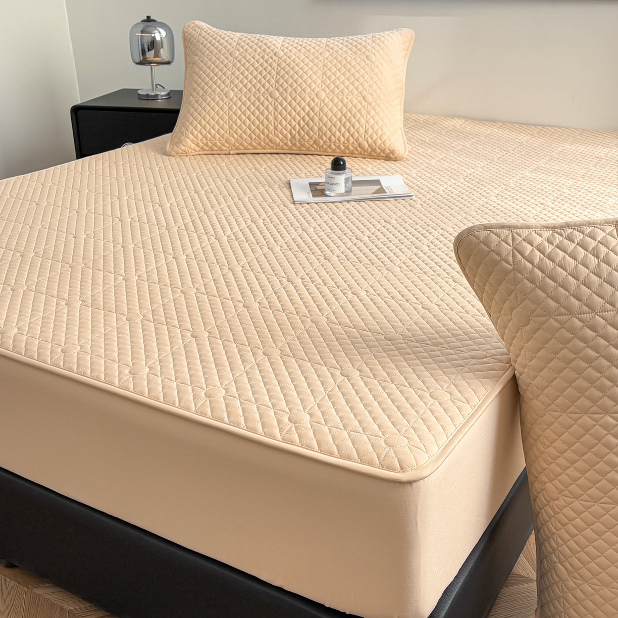 91家纺网 家纺一手货源 找家纺 居眠 2026新款全棉夹棉棋盘格床笠 棋盘格-卡其