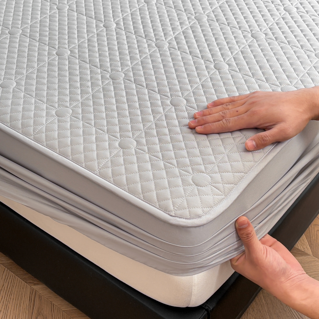 91家纺网 家纺一手货源 找家纺 居眠 2026新款全棉夹棉棋盘格床笠 棋盘格-星灰