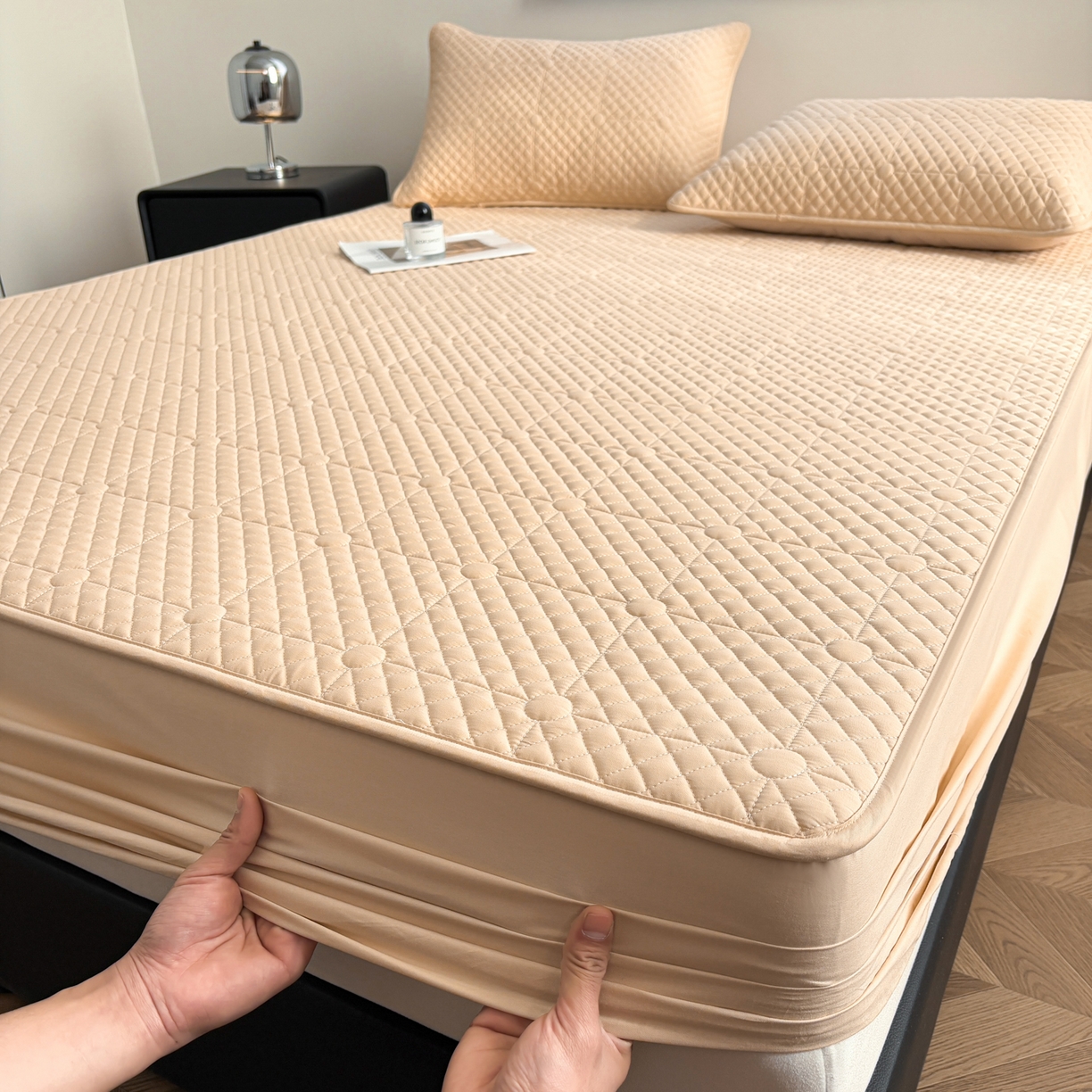 91家纺网 家纺一手货源 找家纺 居眠 2026新款全棉夹棉棋盘格床笠 棋盘格-卡其