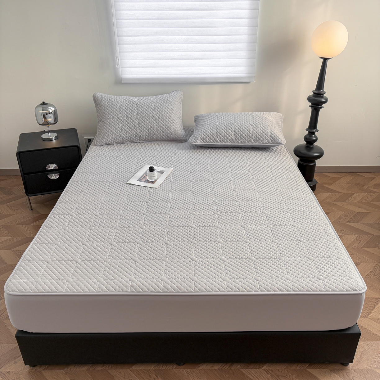 91家纺网 家纺一手货源 找家纺 居眠 2026新款全棉夹棉棋盘格床笠 棋盘格-星灰