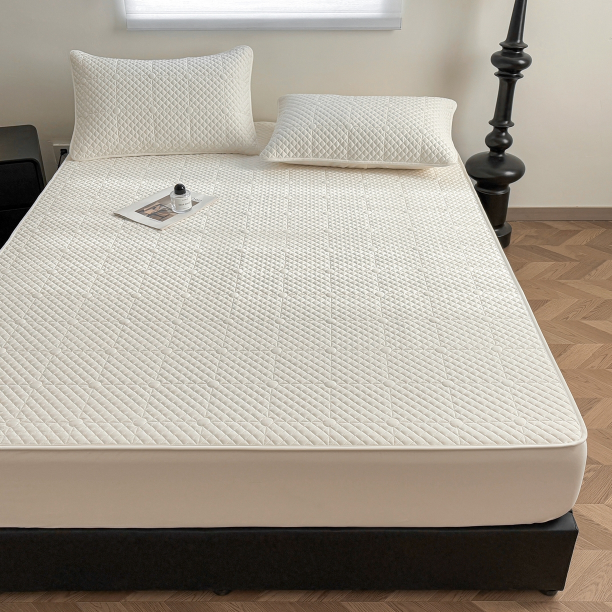 91家纺网 家纺一手货源 找家纺 居眠 2026新款全棉夹棉棋盘格床笠 棋盘格-奶白