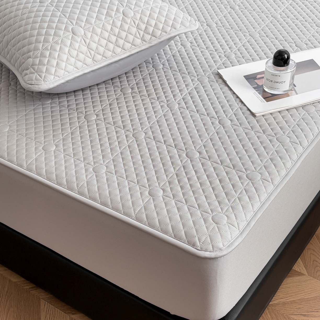 居眠 2026新款全棉夹棉棋盘格床笠 棋盘格-星灰