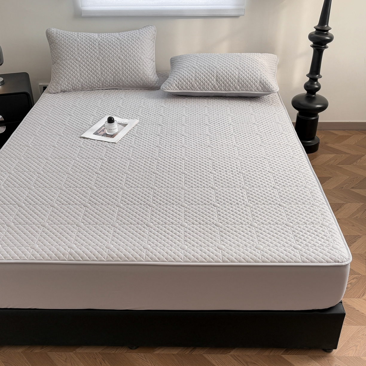 91家纺网 家纺一手货源 找家纺 居眠 2026新款全棉夹棉棋盘格床笠 棋盘格-星灰