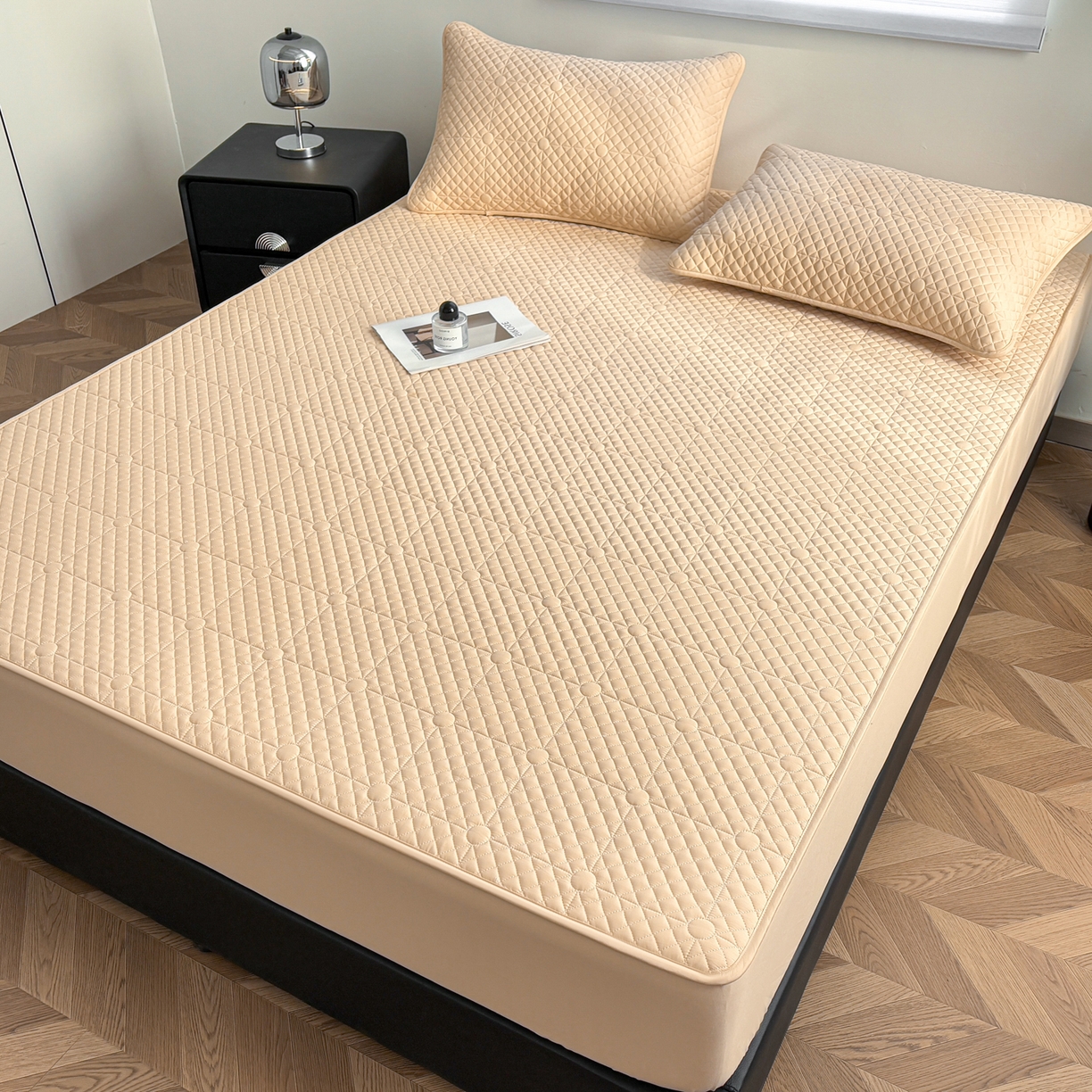 91家纺网 家纺一手货源 找家纺 居眠 2026新款全棉夹棉棋盘格床笠 棋盘格-卡其