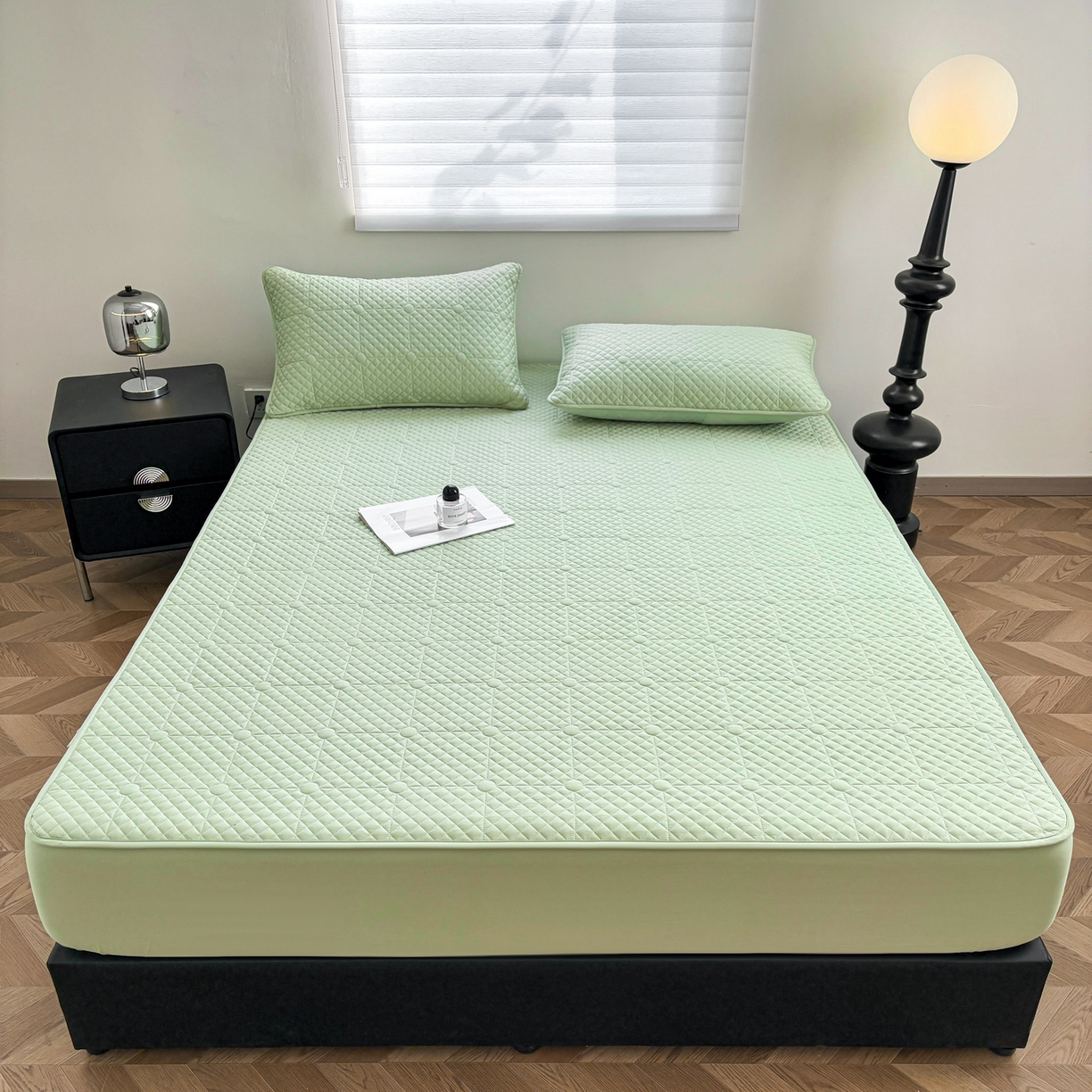 91家纺网 家纺一手货源 找家纺 居眠 2026新款全棉夹棉棋盘格床笠 棋盘格-果绿