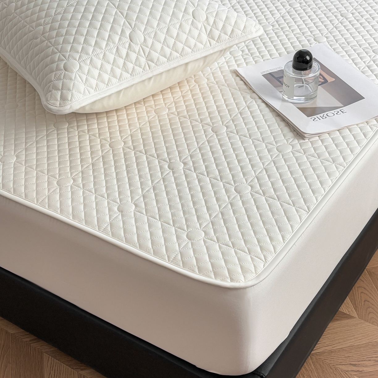 居眠 2026新款全棉夹棉棋盘格床笠 棋盘格-奶白