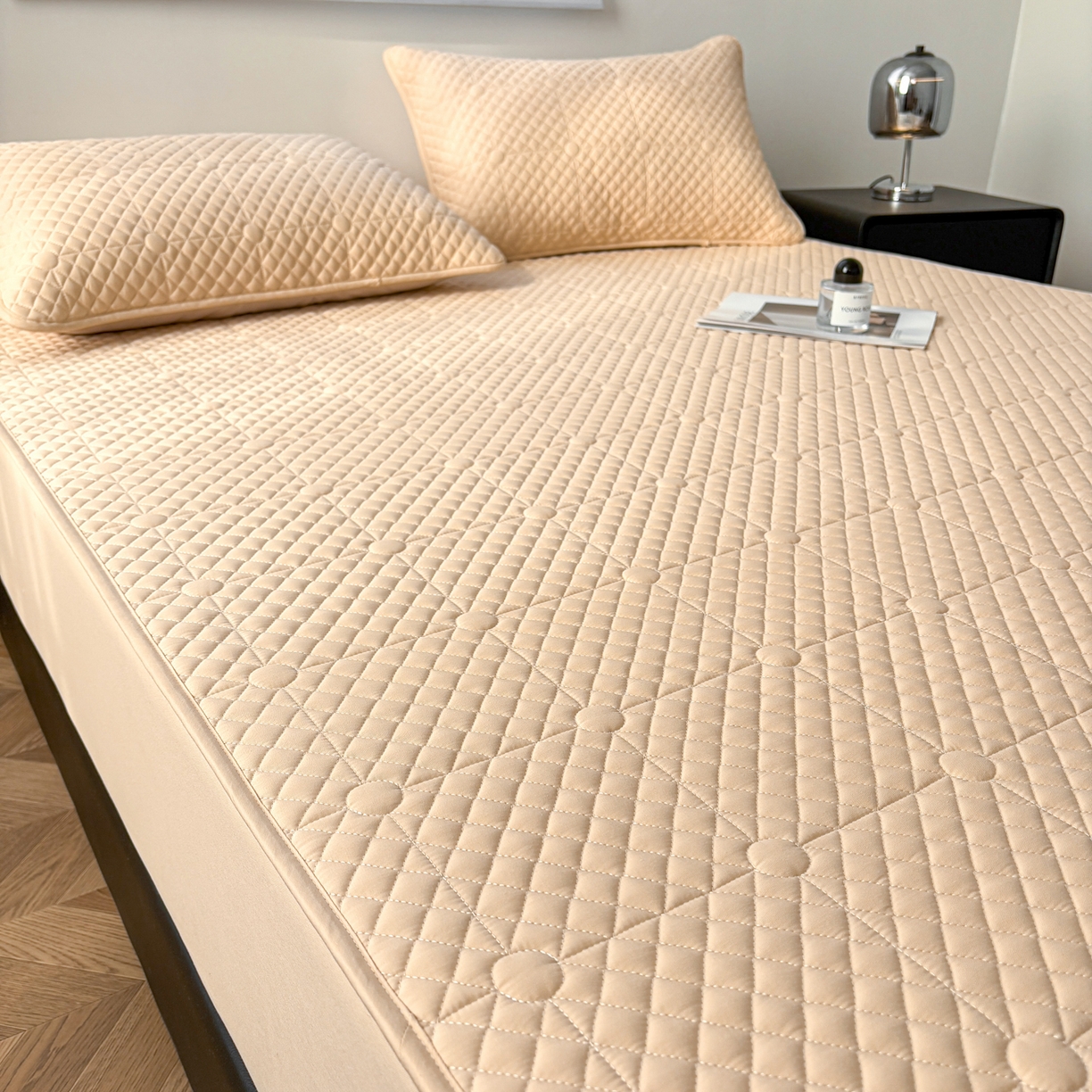 91家纺网 家纺一手货源 找家纺 居眠 2026新款全棉夹棉棋盘格床笠 棋盘格-卡其