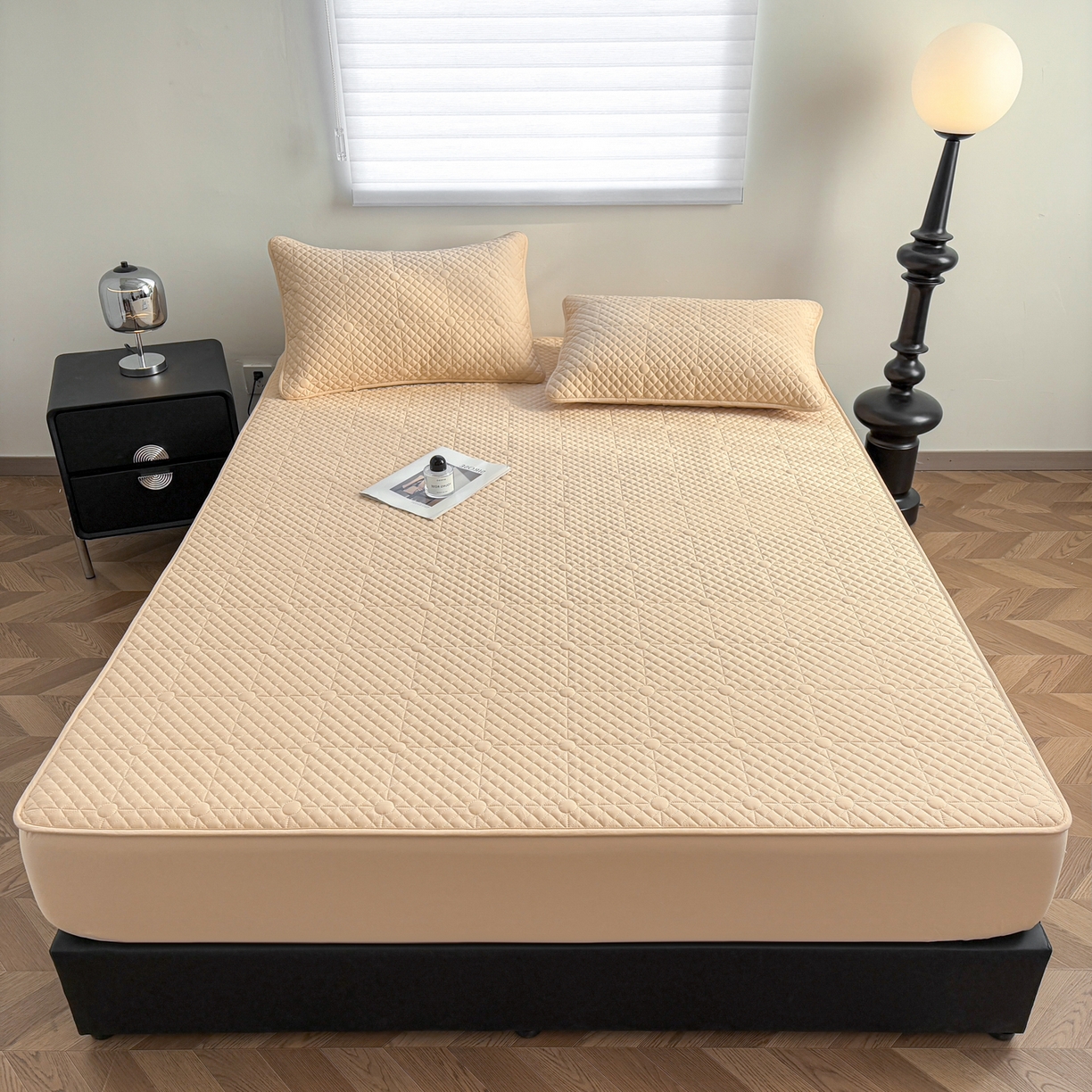 91家纺网 家纺一手货源 找家纺 居眠 2026新款全棉夹棉棋盘格床笠 棋盘格-卡其