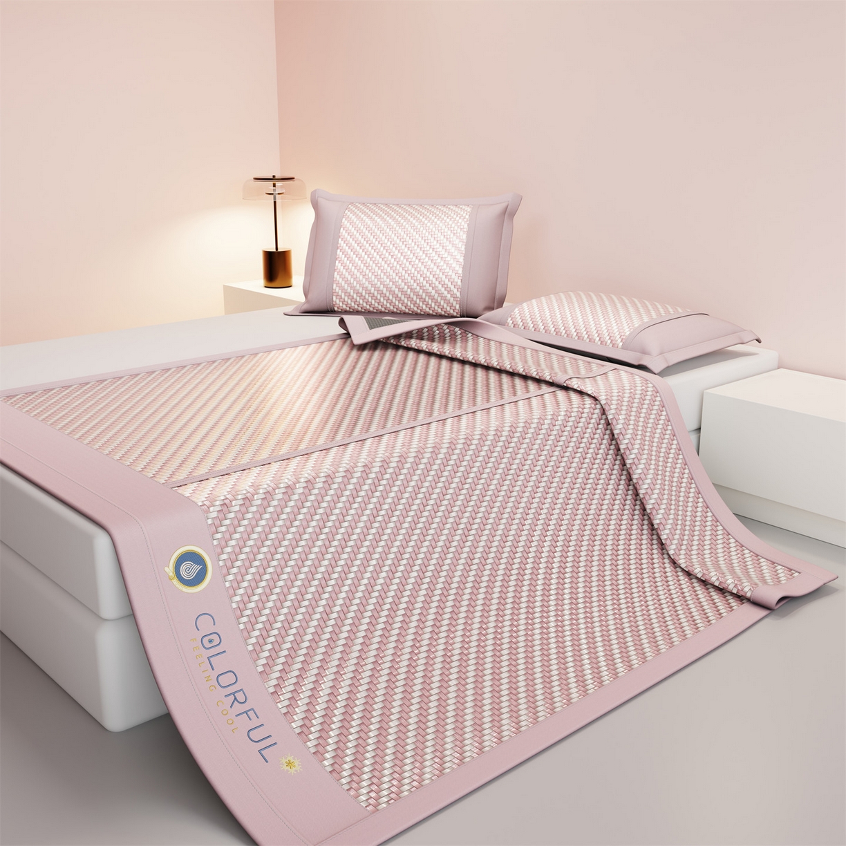 91家纺网 家纺一手货源 找家纺 鑫姿席业 夏季高端凉席竹席2026新款pe藤席a类母婴级1.8m空调软席子可水洗-青岚织梦系列 青岚织梦-粉