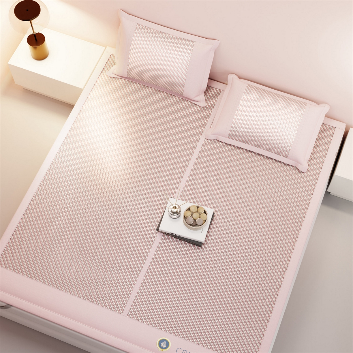 91家纺网 家纺一手货源 找家纺 鑫姿席业 夏季高端凉席竹席2026新款pe藤席a类母婴级1.8m空调软席子可水洗-青岚织梦系列 青岚织梦-粉