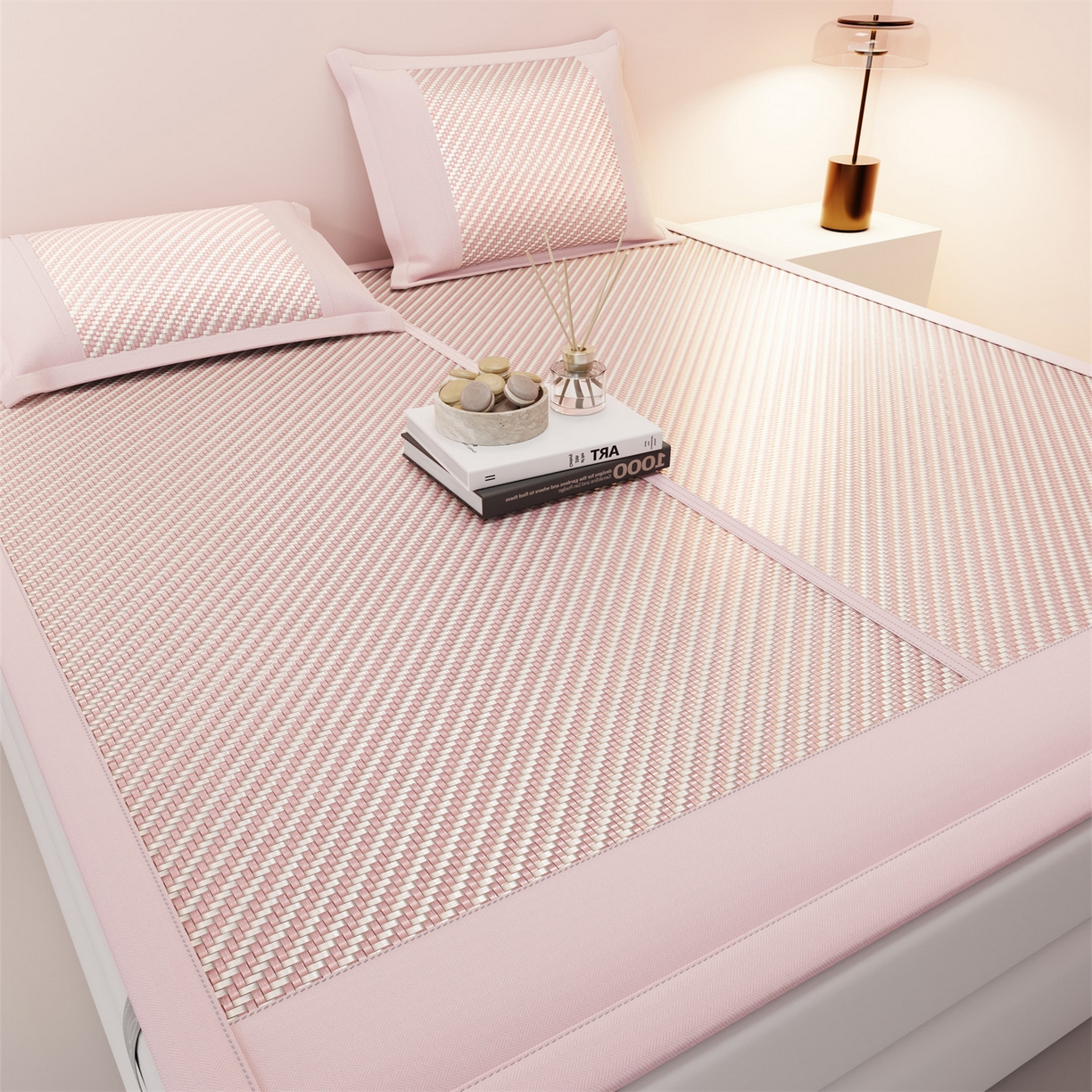 91家纺网 家纺一手货源 找家纺 鑫姿席业 夏季高端凉席竹席2026新款pe藤席a类母婴级1.8m空调软席子可水洗-青岚织梦系列 青岚织梦-粉