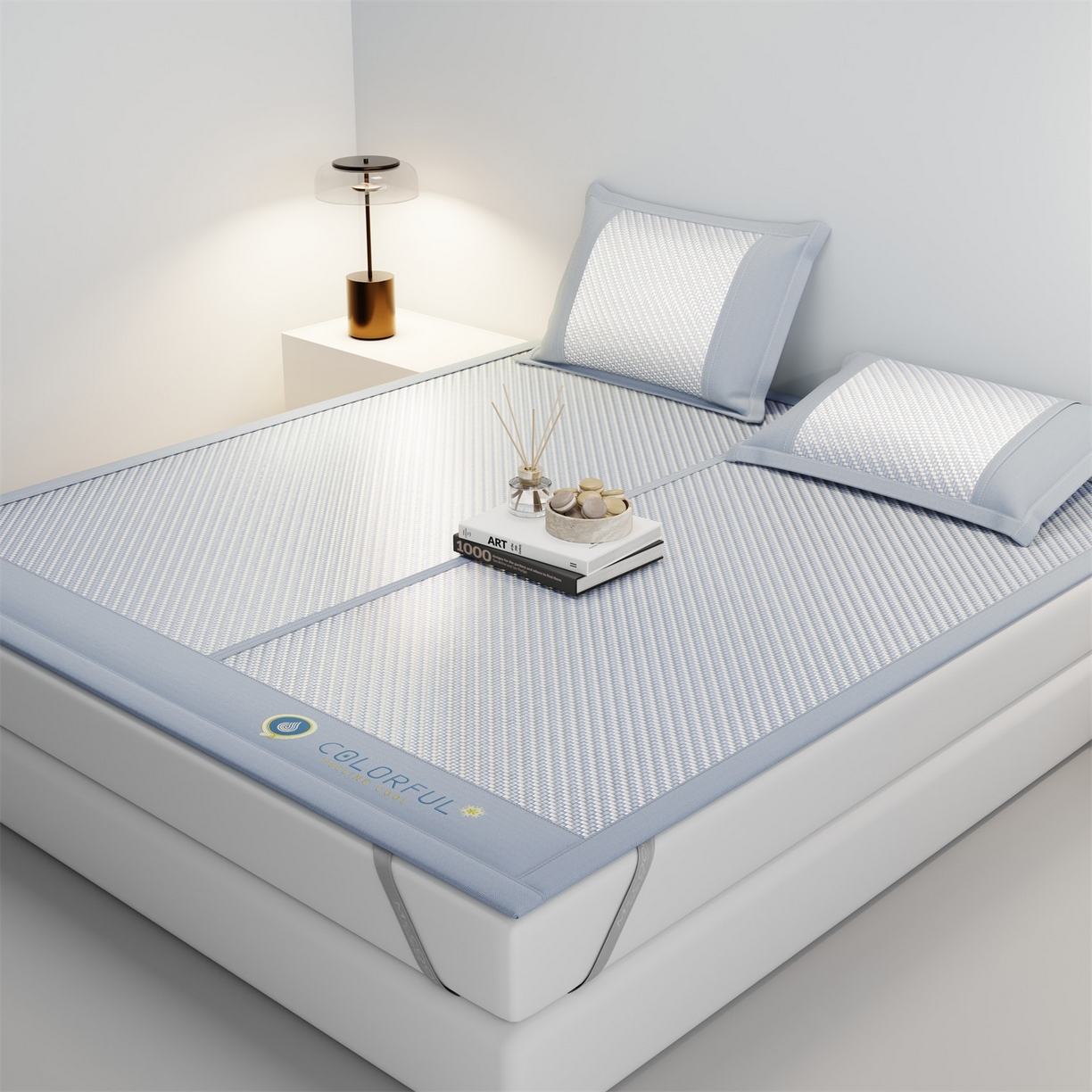 91家纺网 家纺一手货源 找家纺 鑫姿席业 夏季高端凉席竹席2026新款pe藤席a类母婴级1.8m空调软席子可水洗-青岚织梦系列 青岚织梦-蓝