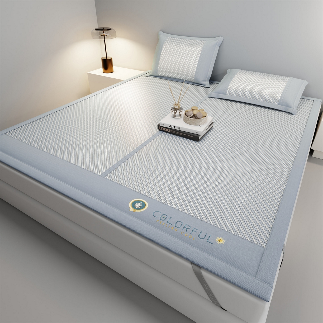 91家纺网 家纺一手货源 找家纺 鑫姿席业 夏季高端凉席竹席2026新款pe藤席a类母婴级1.8m空调软席子可水洗-青岚织梦系列 青岚织梦-蓝