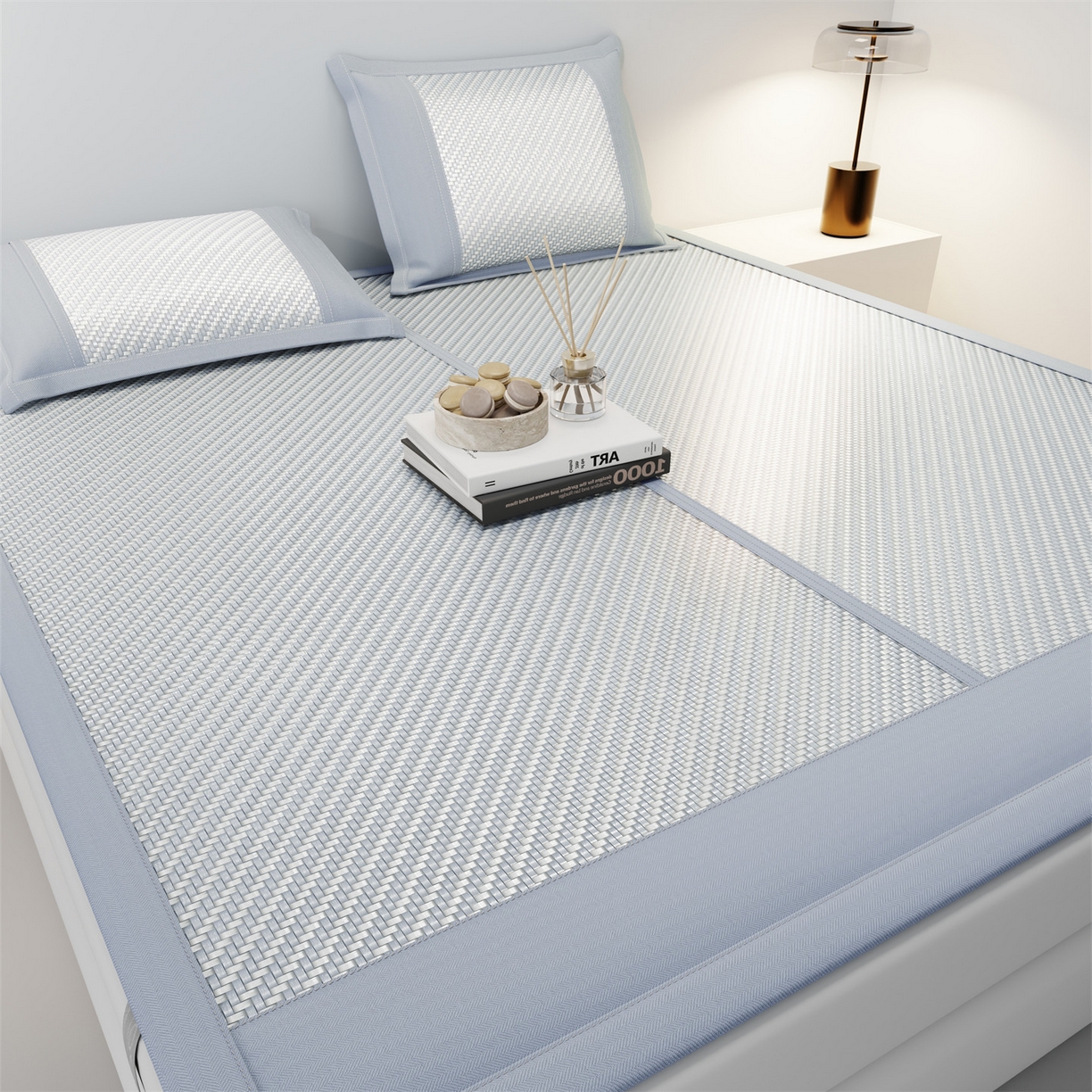 91家纺网 家纺一手货源 找家纺 鑫姿席业 夏季高端凉席竹席2026新款pe藤席a类母婴级1.8m空调软席子可水洗-青岚织梦系列 青岚织梦-蓝