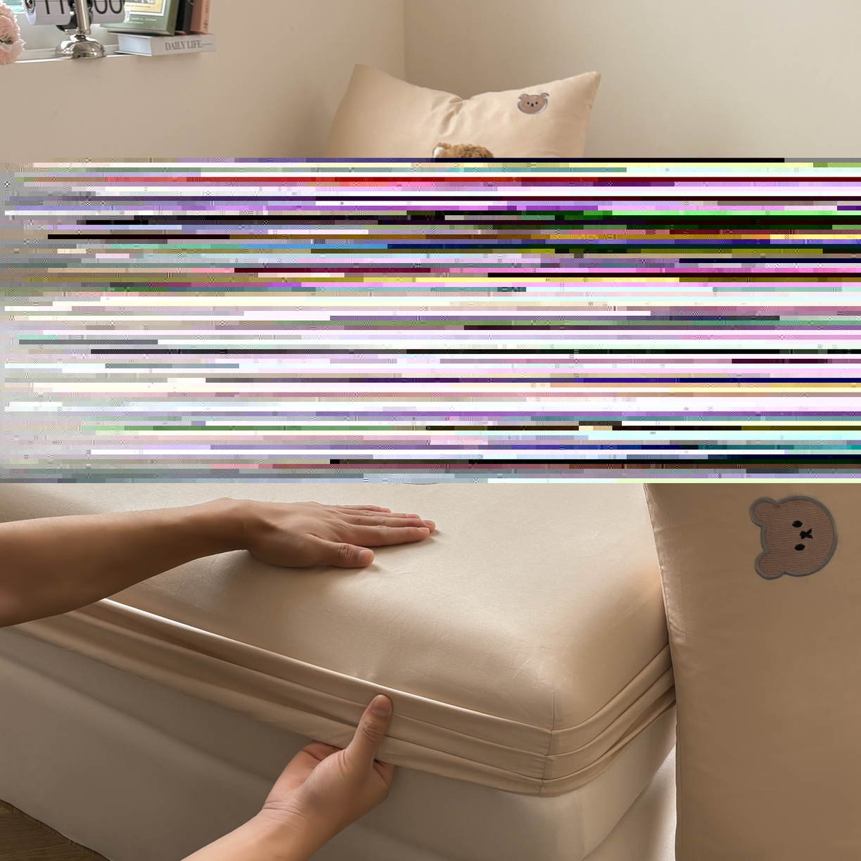 91家纺网 家纺一手货源 找家纺 居眠 2026新款全棉单层米乐熊床笠 米乐熊-卡其