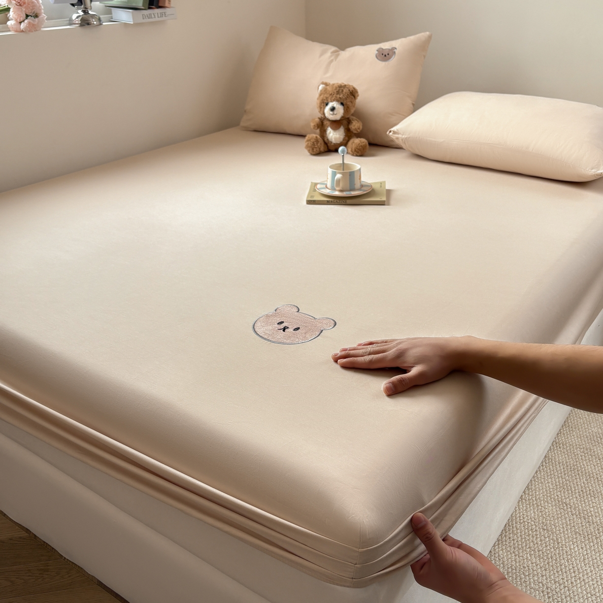 居眠 2026新款全棉单层米乐熊床笠 米乐熊-卡其