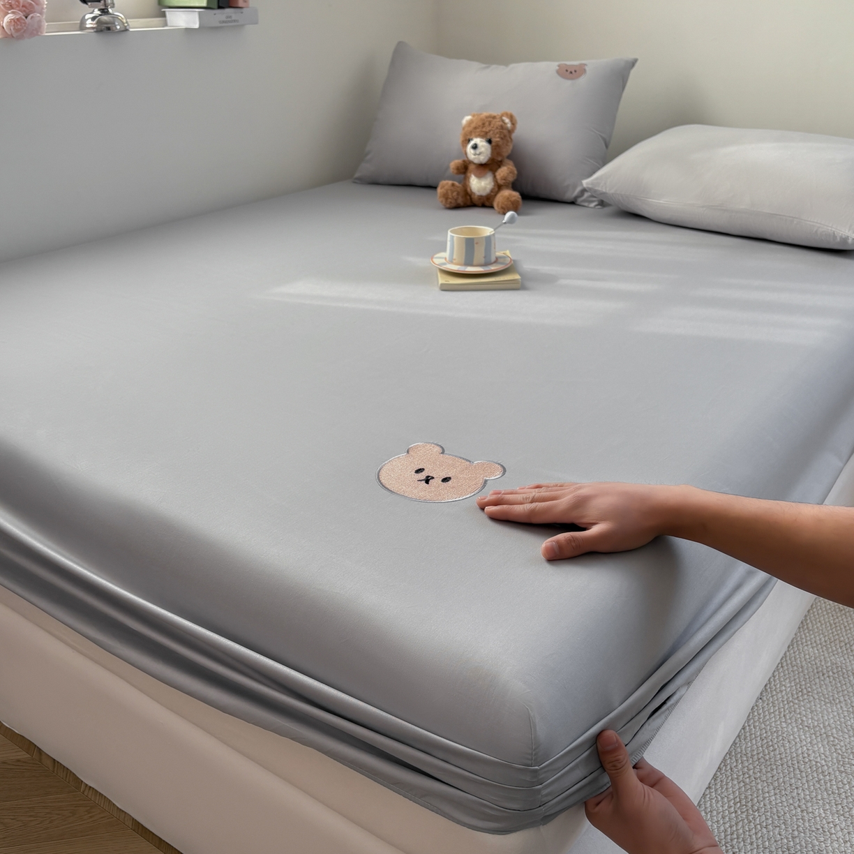 居眠 2026新款全棉单层米乐熊床笠 米乐熊-白云石