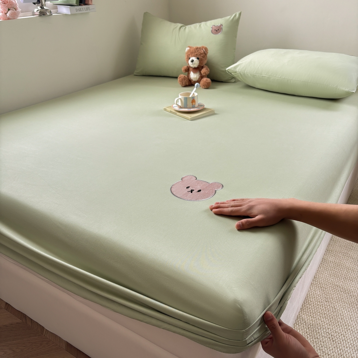 居眠 2026新款全棉单层米乐熊床笠 米乐熊-绿色