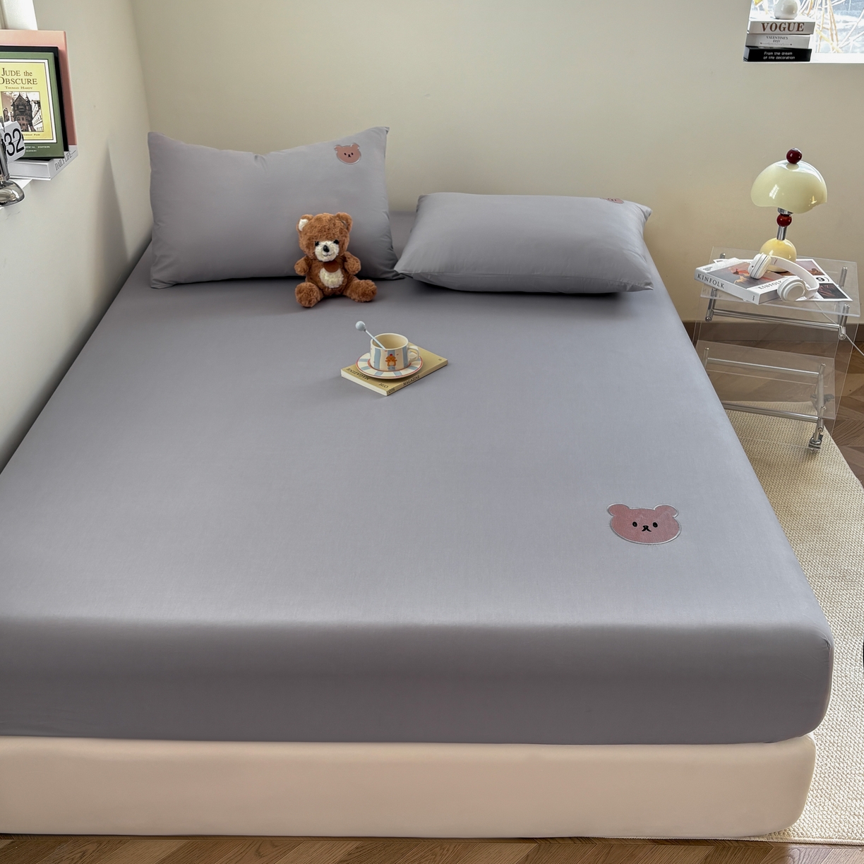 91家纺网 家纺一手货源 找家纺 居眠 2026新款全棉单层米乐熊床笠 米乐熊-灰色