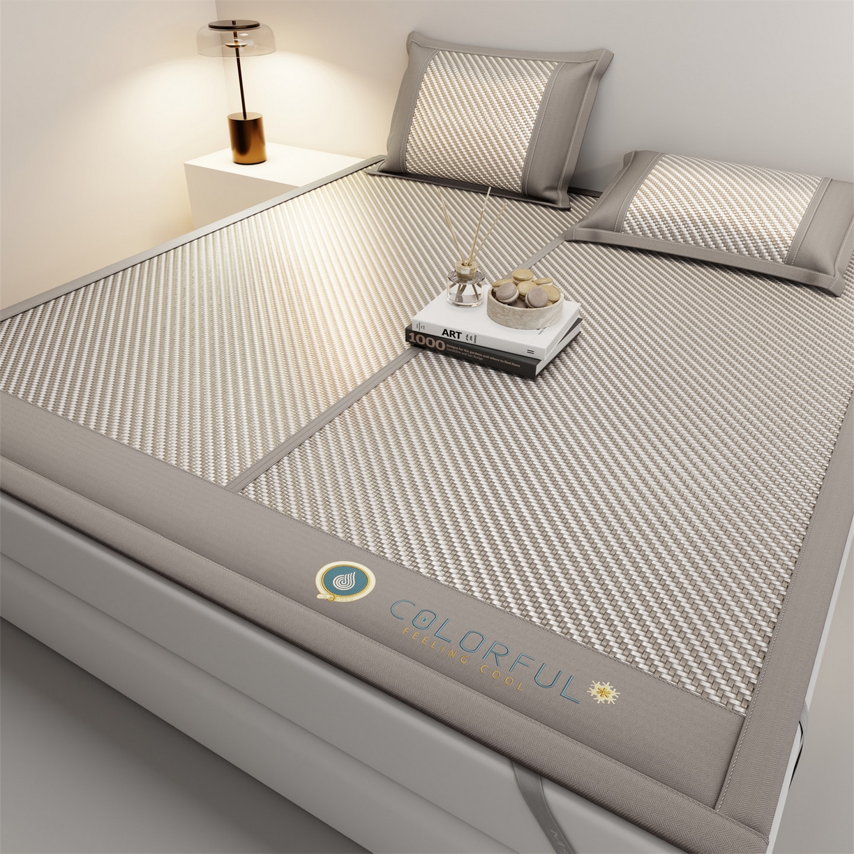 91家纺网 家纺一手货源 找家纺 鑫姿席业 夏季高端凉席竹席2026新款pe藤席a类母婴级1.8m空调软席子可水洗-青岚织梦系列 青岚织梦-灰