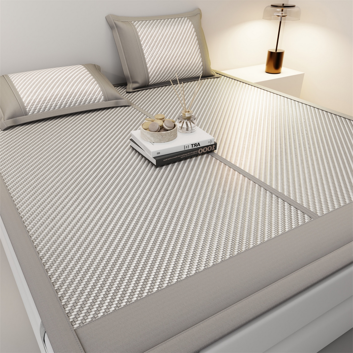 91家纺网 家纺一手货源 找家纺 鑫姿席业 夏季高端凉席竹席2026新款pe藤席a类母婴级1.8m空调软席子可水洗-青岚织梦系列 青岚织梦-灰