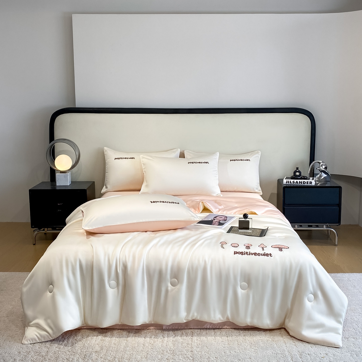 91家纺网 家纺一手货源 找家纺 云棉坊 2026新款水洗真丝滚边刺绣款-蘑菇系列 蘑菇-奶昔白+奶油粉