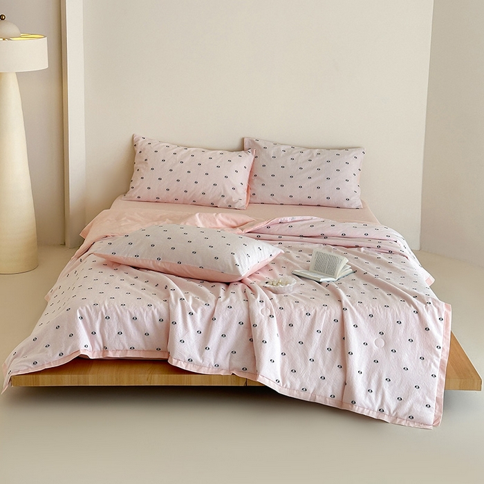 91家纺网 家纺一手货源 找家纺 （总）一加一 2026新款A类全棉水洗立体提花大豆夏被四件套-织光萌宠