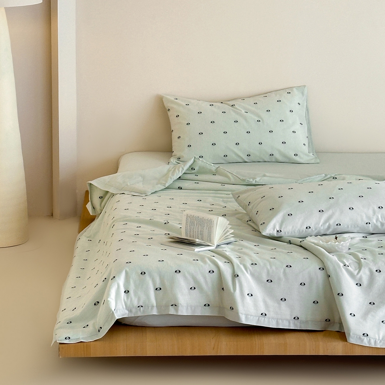 91家纺网 家纺一手货源 找家纺 一加一 2026新款A类全棉水洗立体提花大豆夏被四件套-织光萌宠 棉织小狗-绿