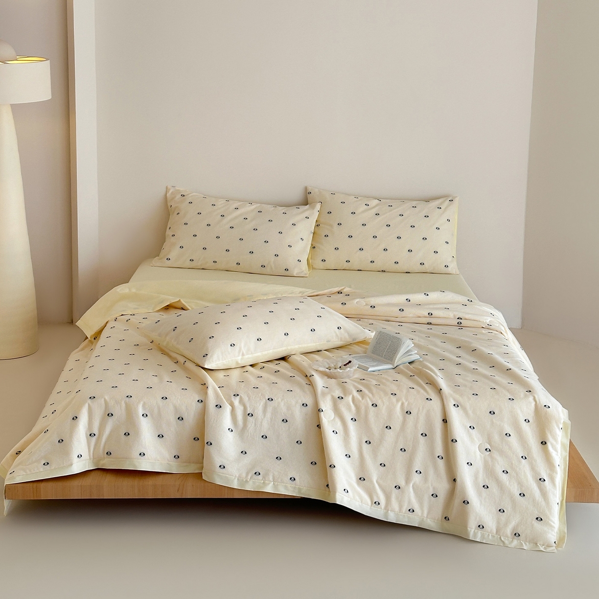 一加一 2026新款A类全棉水洗立体提花大豆夏被四件套-织光萌宠 棉织小狗-米