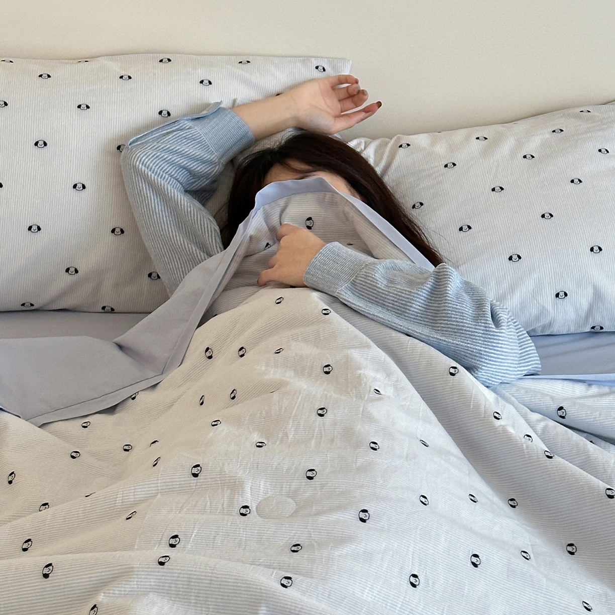 91家纺网 家纺一手货源 找家纺 一加一 2026新款A类全棉水洗立体提花大豆夏被四件套-织光萌宠 棉织小狗-蓝