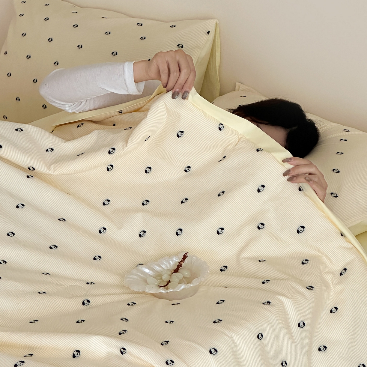 91家纺网 家纺一手货源 找家纺 一加一 2026新款A类全棉水洗立体提花大豆夏被四件套-织光萌宠 棉织小狗-米