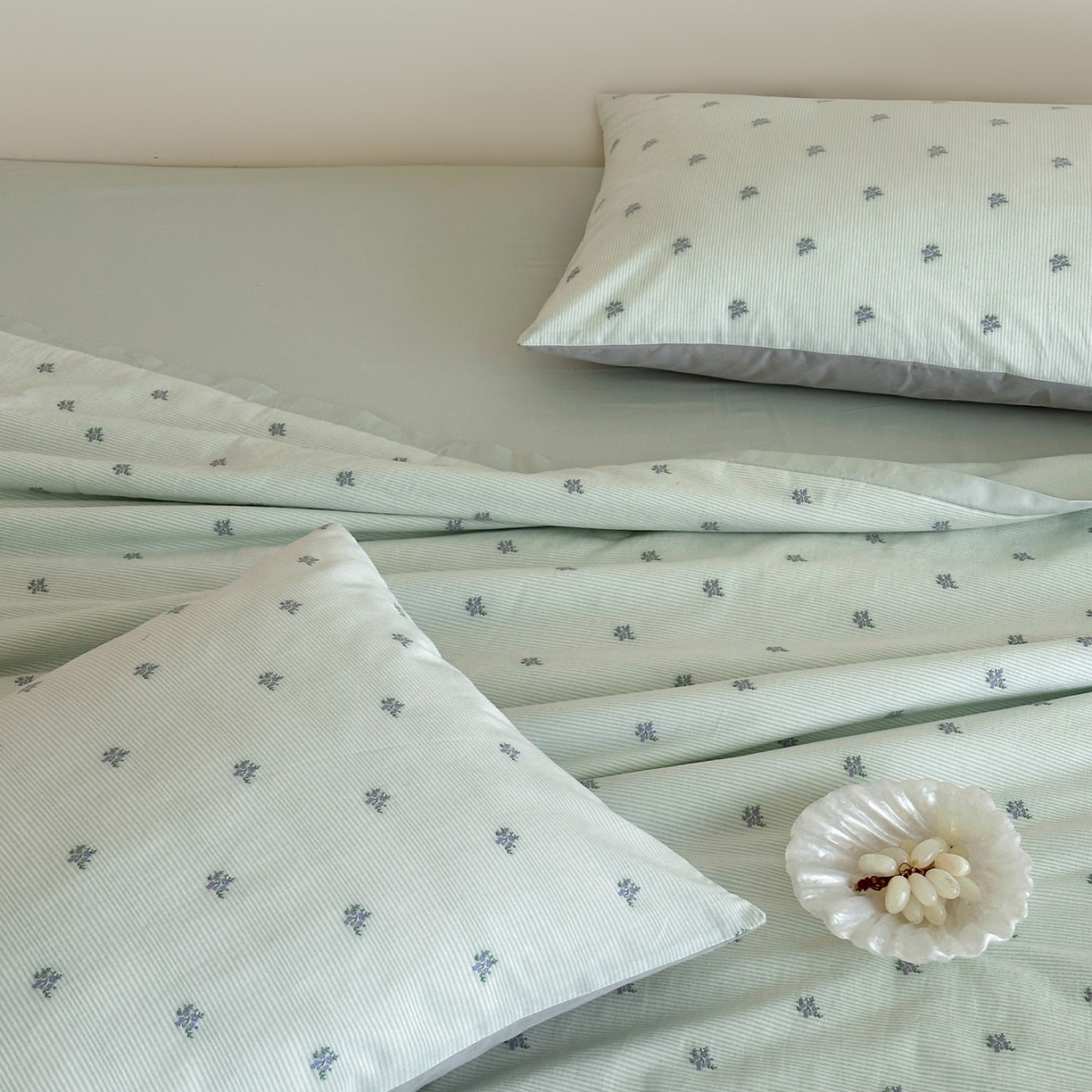 91家纺网 家纺一手货源 找家纺 一加一 2026新款A类全棉水洗立体提花大豆夏被四件套-织光萌宠 棉织花-绿