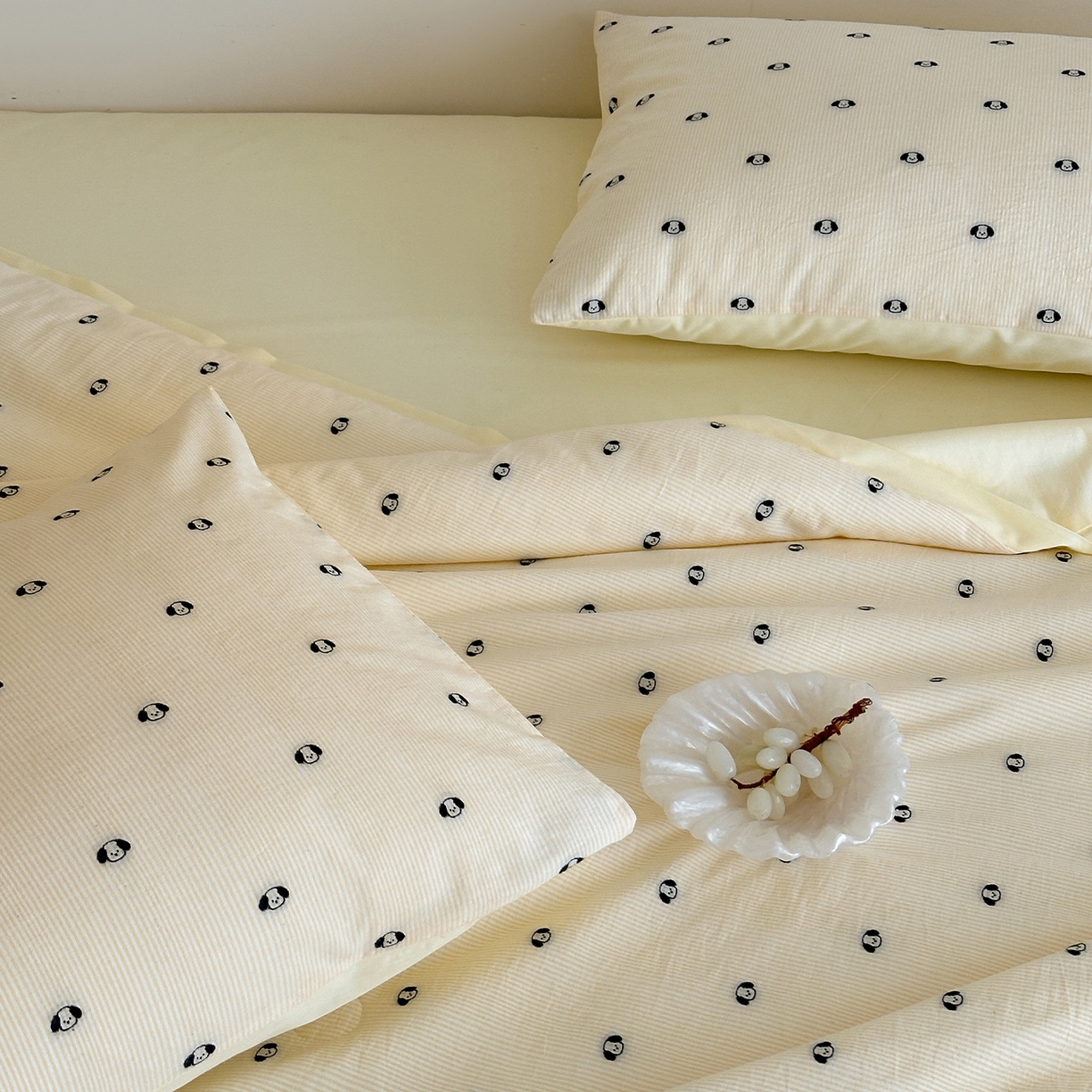 91家纺网 家纺一手货源 找家纺 一加一 2026新款A类全棉水洗立体提花大豆夏被四件套-织光萌宠 棉织小狗-米