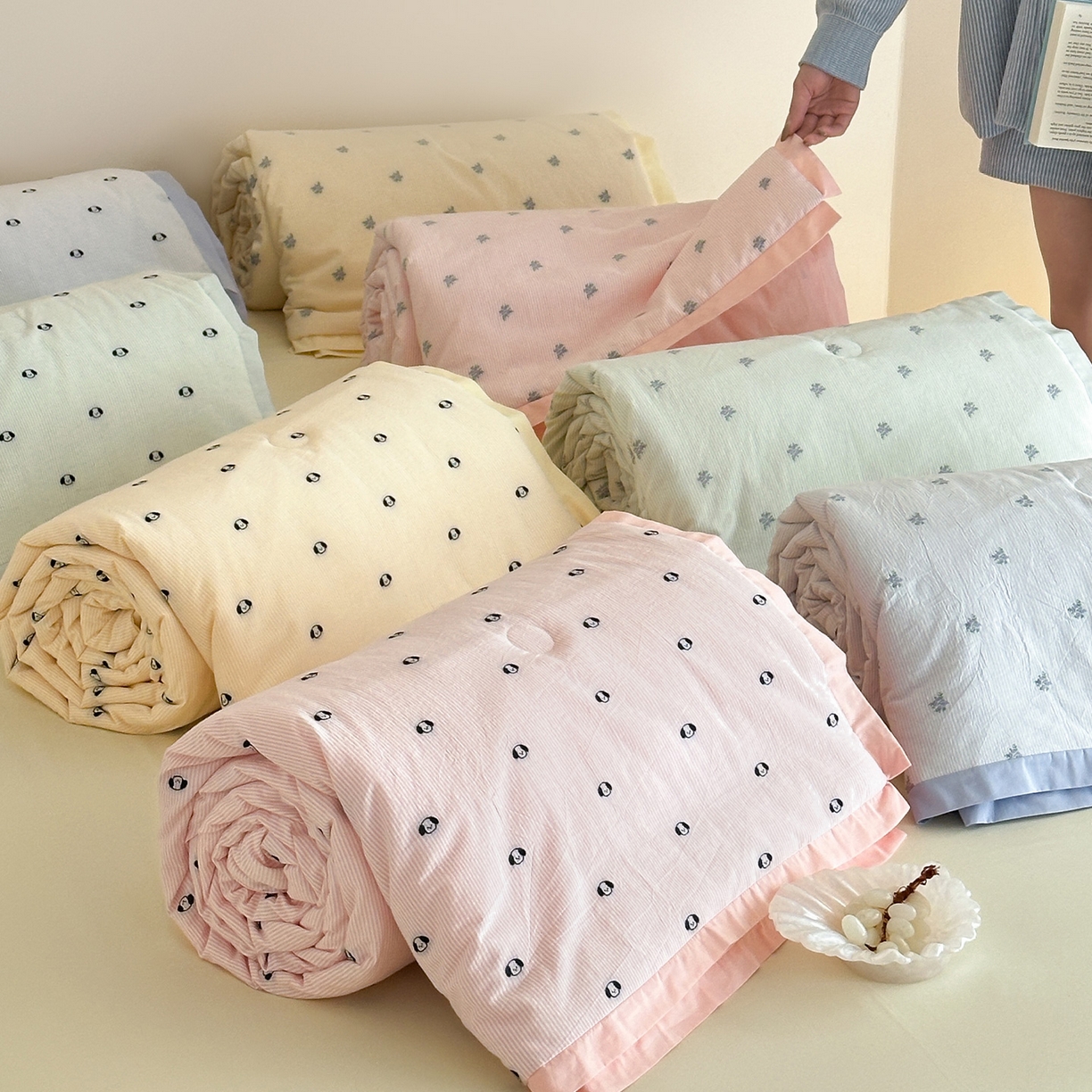 一加一 2026新款A类全棉水洗立体提花大豆夏被四件套-织光萌宠 组合