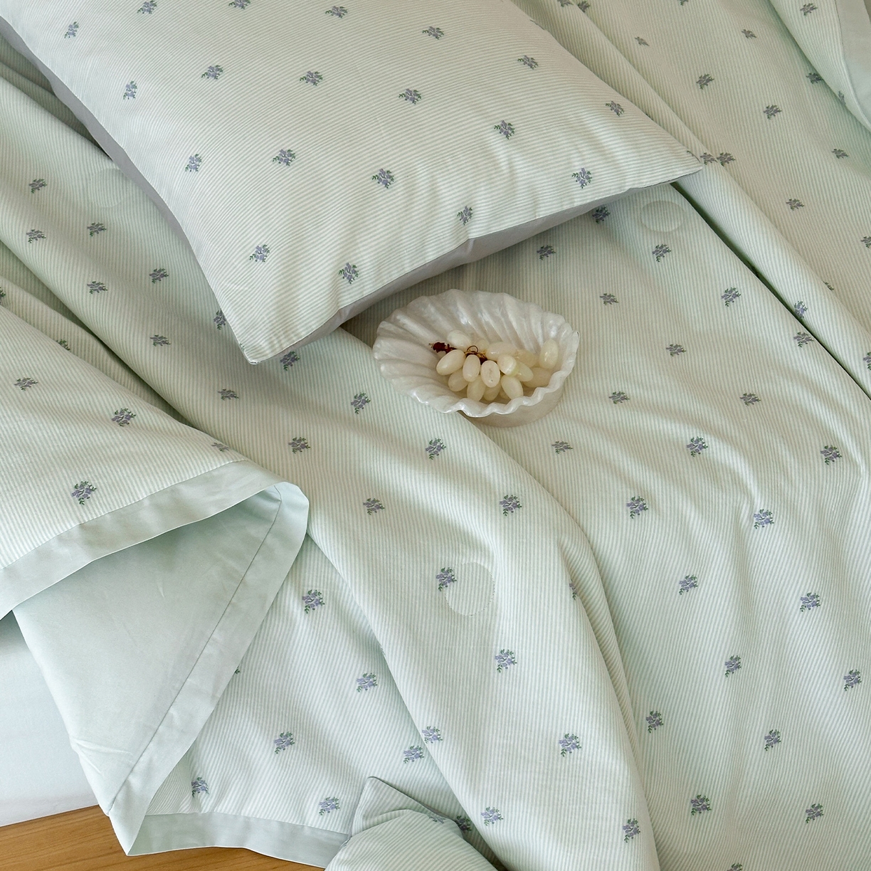 91家纺网 家纺一手货源 找家纺 一加一 2026新款A类全棉水洗立体提花大豆夏被四件套-织光萌宠 棉织花-绿