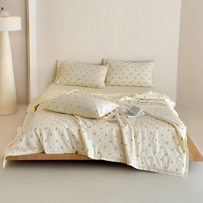 91家纺网 家纺一手货源 找家纺 （总）一加一 2026新款A类全棉水洗立体提花大豆夏被四件套-织光萌宠