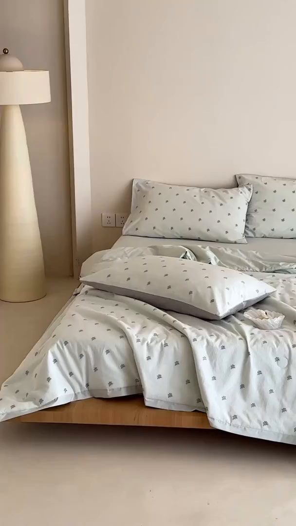 91家纺网 家纺一手货源 找家纺 一加一 2026新款A类全棉水洗立体提花大豆夏被四件套-织光萌宠 棉织花-绿