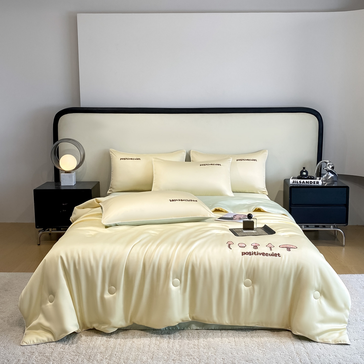 91家纺网 家纺一手货源 找家纺 云棉坊 2026新款水洗真丝滚边刺绣款-蘑菇系列 蘑菇-奶黄+水果清香