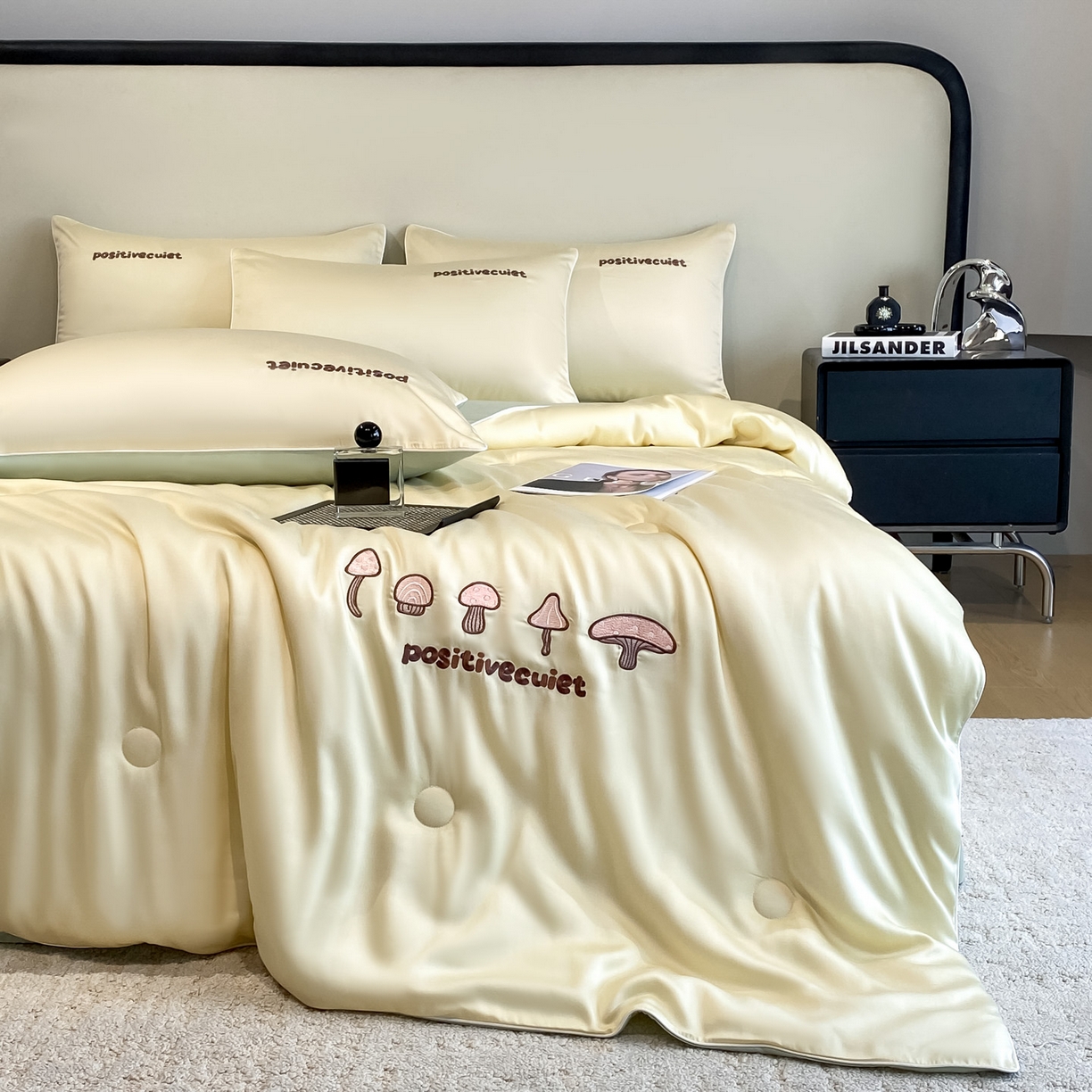 91家纺网 家纺一手货源 找家纺 云棉坊 2026新款水洗真丝滚边刺绣款-蘑菇系列 蘑菇-奶黄+水果清香