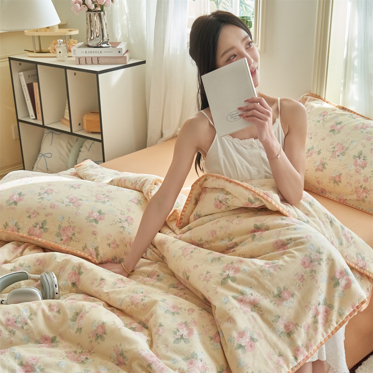 91家纺网 家纺一手货源 找家纺 恬思语家纺 2026春夏全棉双层纱棉花夏被空调被夏凉被四件套贝壳边系列 Ш櫻漫语