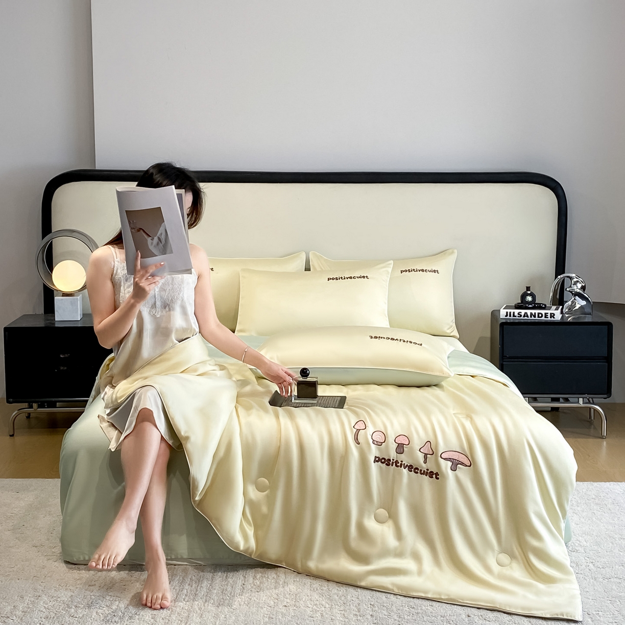 91家纺网 家纺一手货源 找家纺 云棉坊 2026新款水洗真丝滚边刺绣款-蘑菇系列 蘑菇-奶黄+水果清香