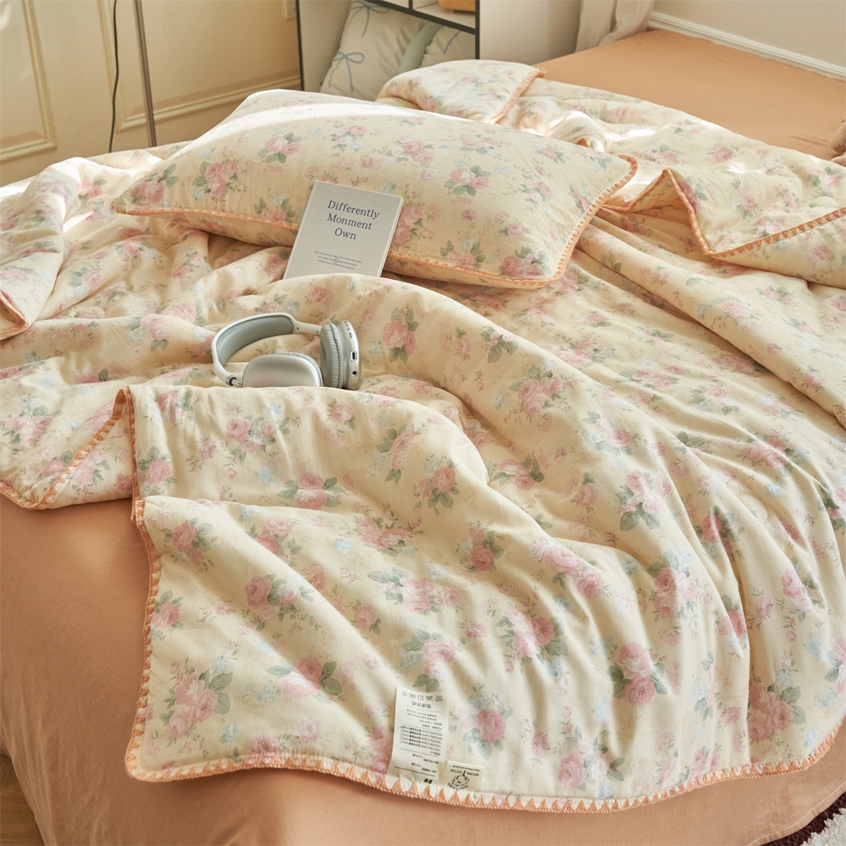 91家纺网 家纺一手货源 找家纺 恬思语家纺 2026春夏全棉双层纱棉花夏被空调被夏凉被四件套贝壳边系列 Ш櫻漫语