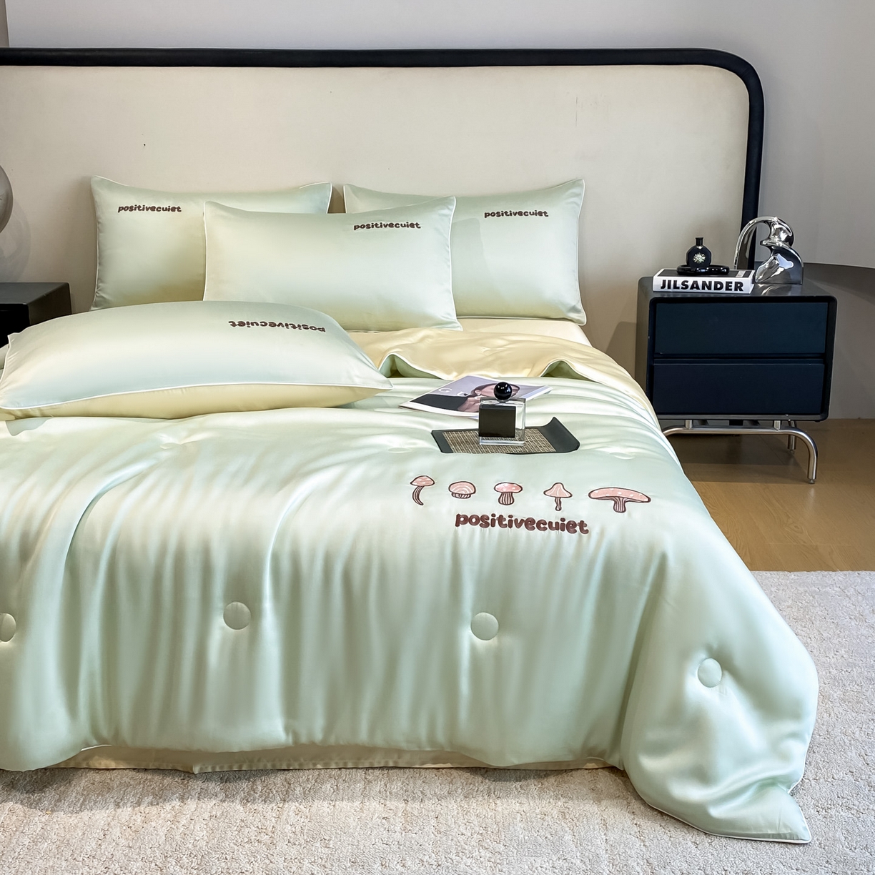 91家纺网 家纺一手货源 找家纺 云棉坊 2026新款水洗真丝滚边刺绣款-蘑菇系列 蘑菇-水果清香+奶黄