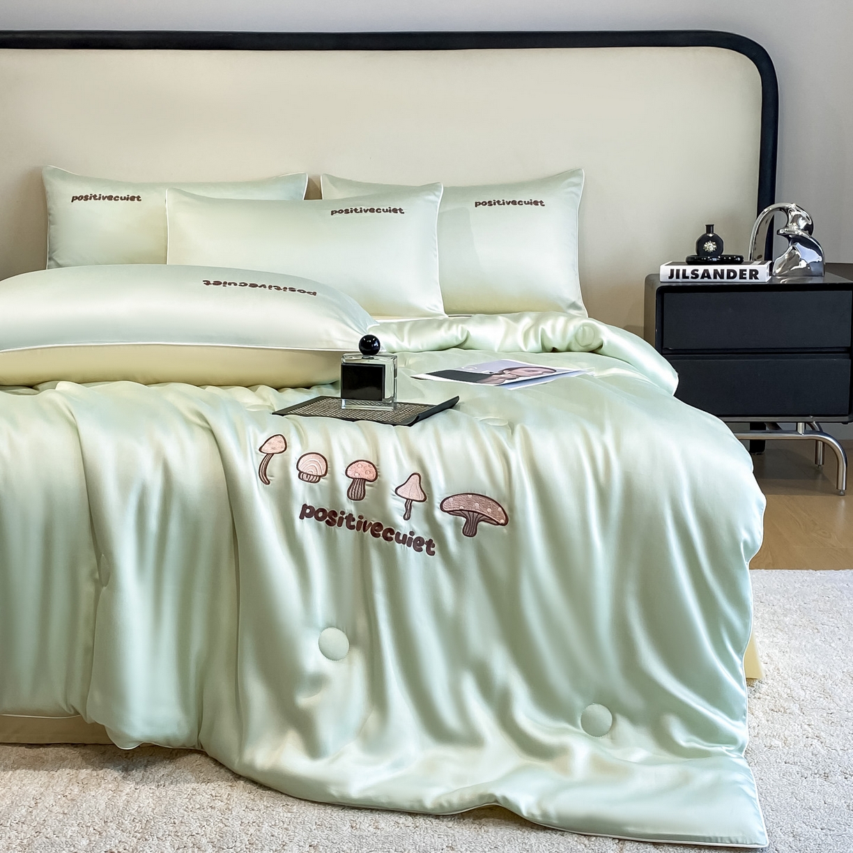 91家纺网 家纺一手货源 找家纺 云棉坊 2026新款水洗真丝滚边刺绣款-蘑菇系列 蘑菇-水果清香+奶黄