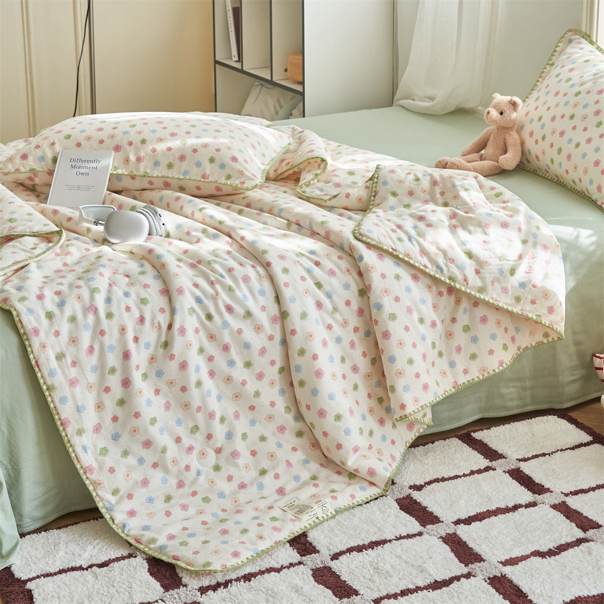 91家纺网 家纺一手货源 找家纺 恬思语家纺 2026春夏全棉双层纱棉花夏被空调被夏凉被四件套贝壳边系列 彩星芒