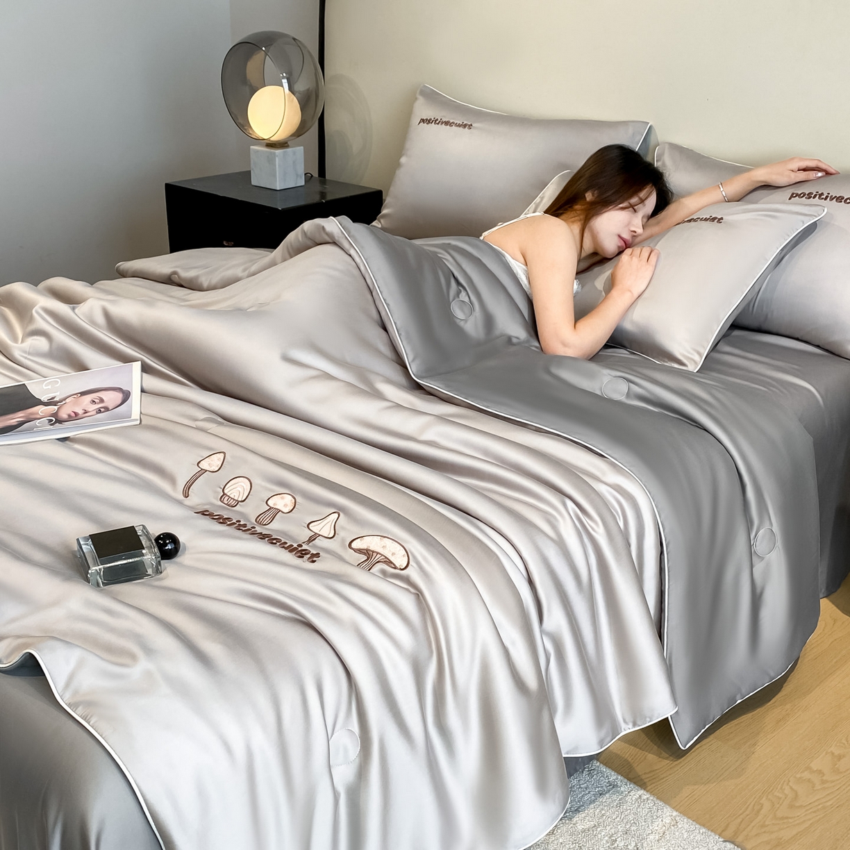 云棉坊 2026新款水洗真丝滚边刺绣款-蘑菇系列 蘑菇-椰子灰+经典灰