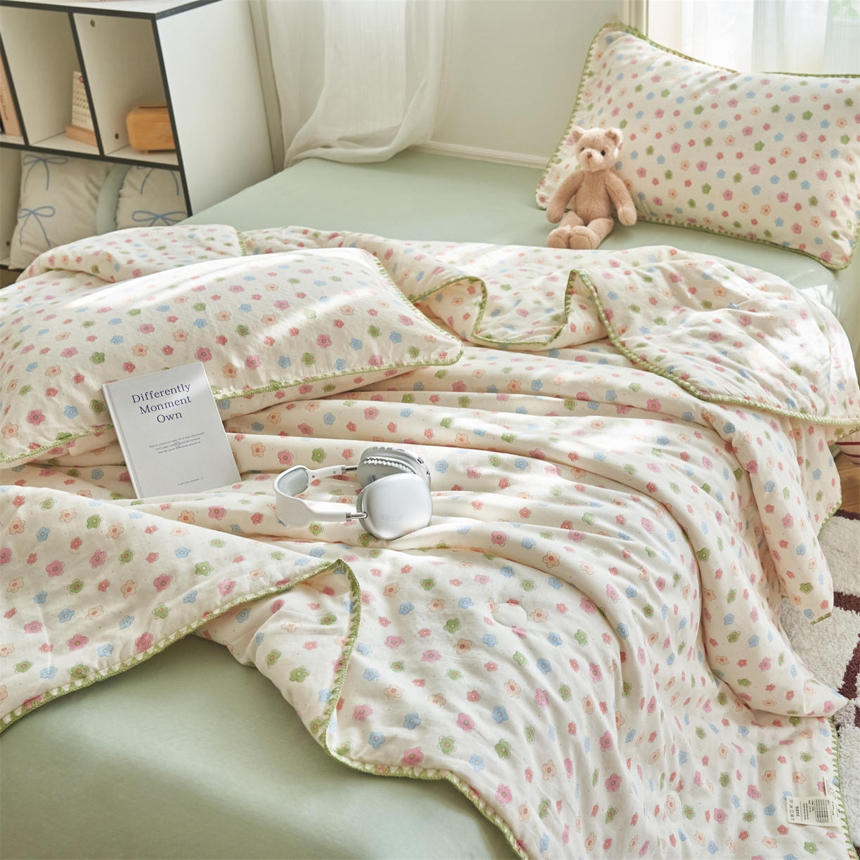 91家纺网 家纺一手货源 找家纺 恬思语家纺 2026春夏全棉双层纱棉花夏被空调被夏凉被四件套贝壳边系列 彩星芒