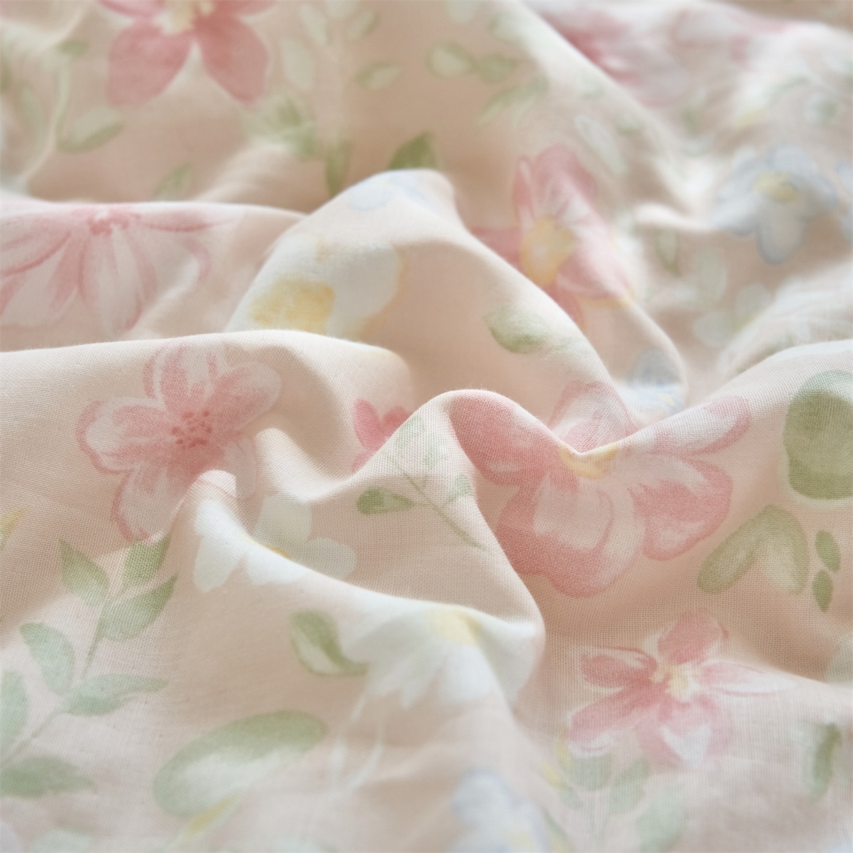 91家纺网 家纺一手货源 找家纺 恬思语家纺 2026春夏全棉双层纱棉花夏被空调被夏凉被四件套贝壳边系列 春晓-粉