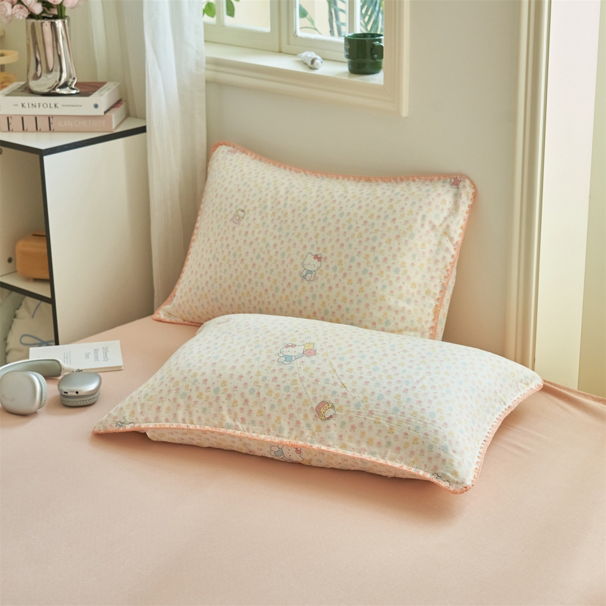 91家纺网 家纺一手货源 找家纺 恬思语家纺 2026春夏全棉双层纱棉花夏被空调被夏凉被四件套贝壳边系列 粉粉猫