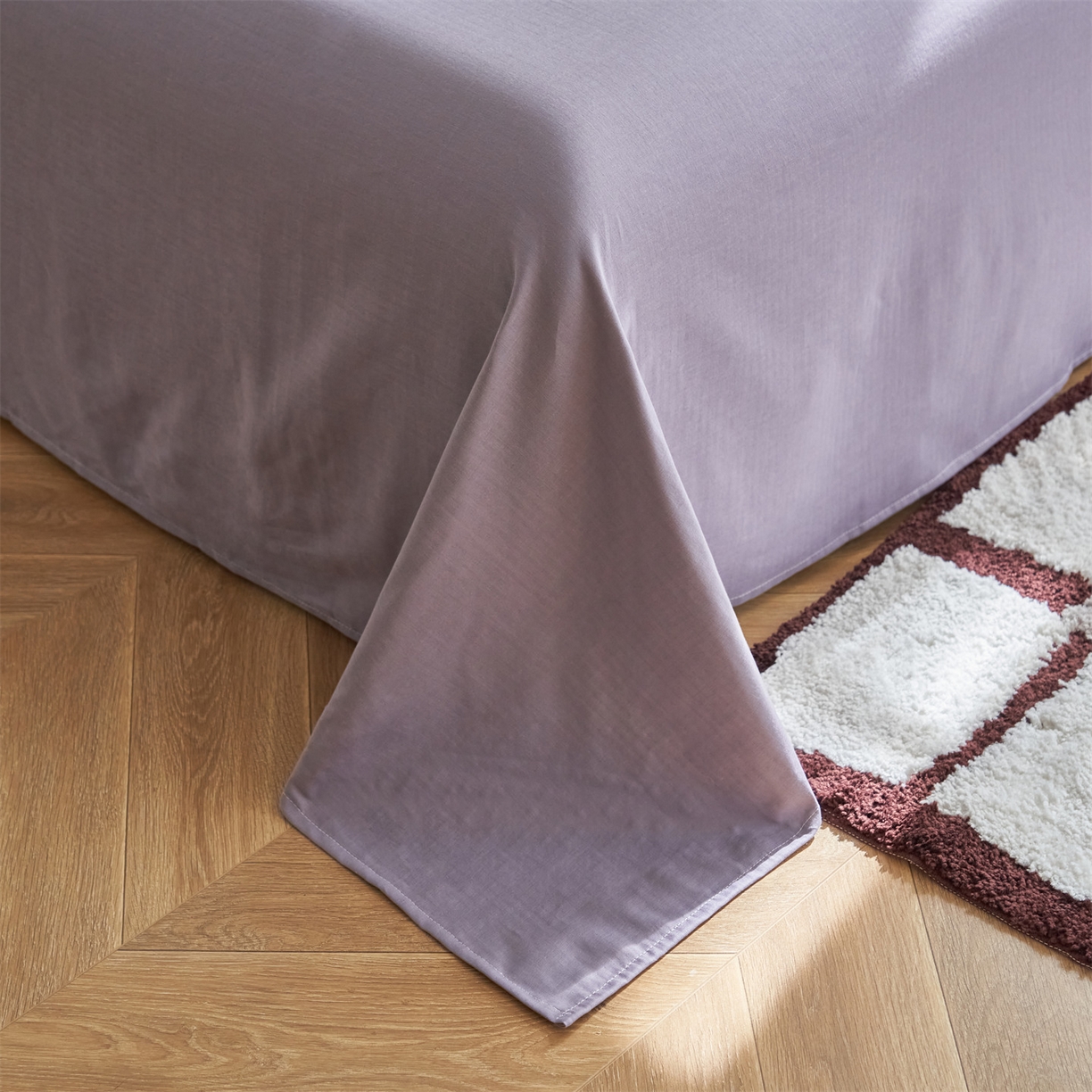 91家纺网 家纺一手货源 找家纺 恬思语家纺 2026春夏全棉双层纱棉花夏被空调被夏凉被四件套贝壳边系列 花从兔-紫